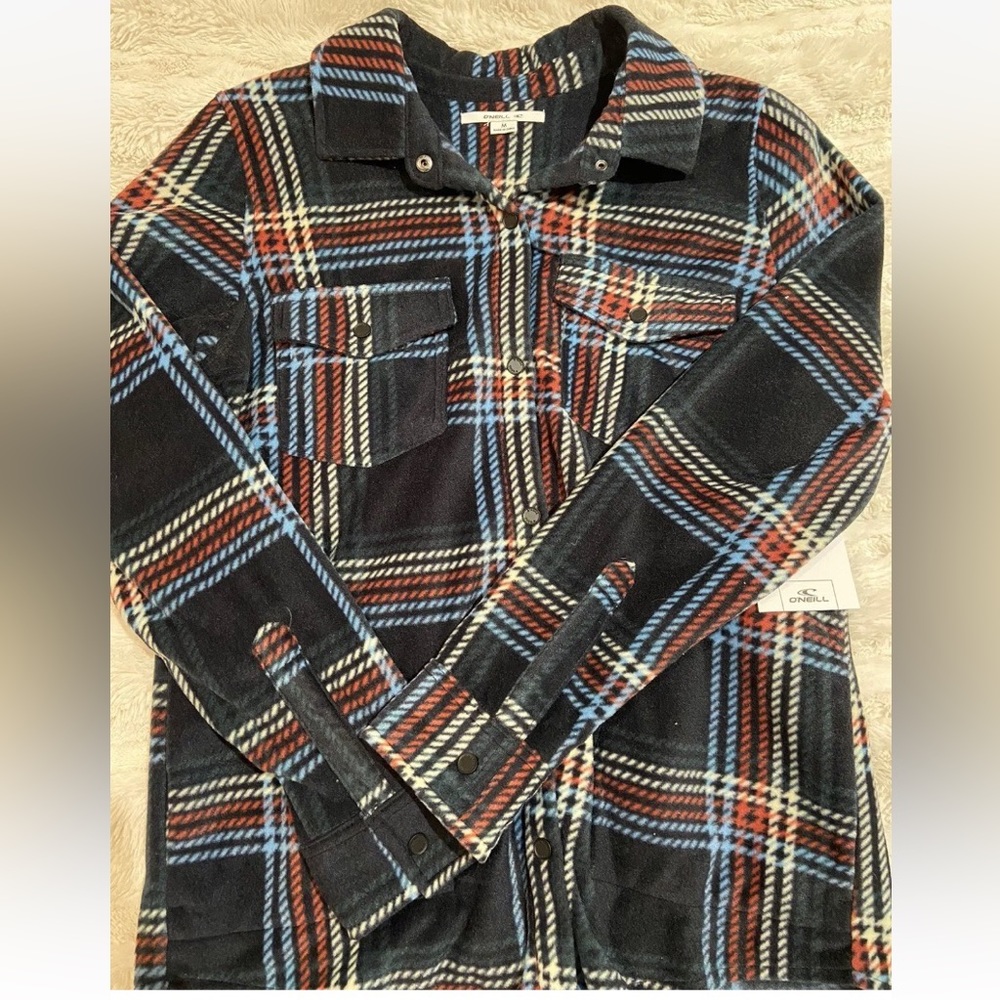 Womens Oniell Flannel - New With Tags - Navy Blue, Red and White Plaid Pattern